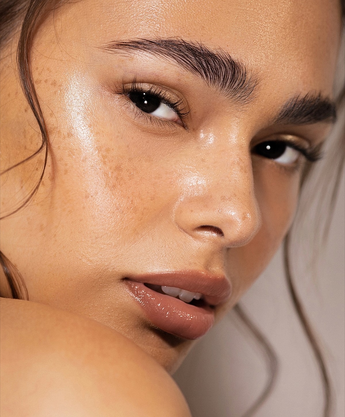 Close-up of a woman's natural beauty and glow.