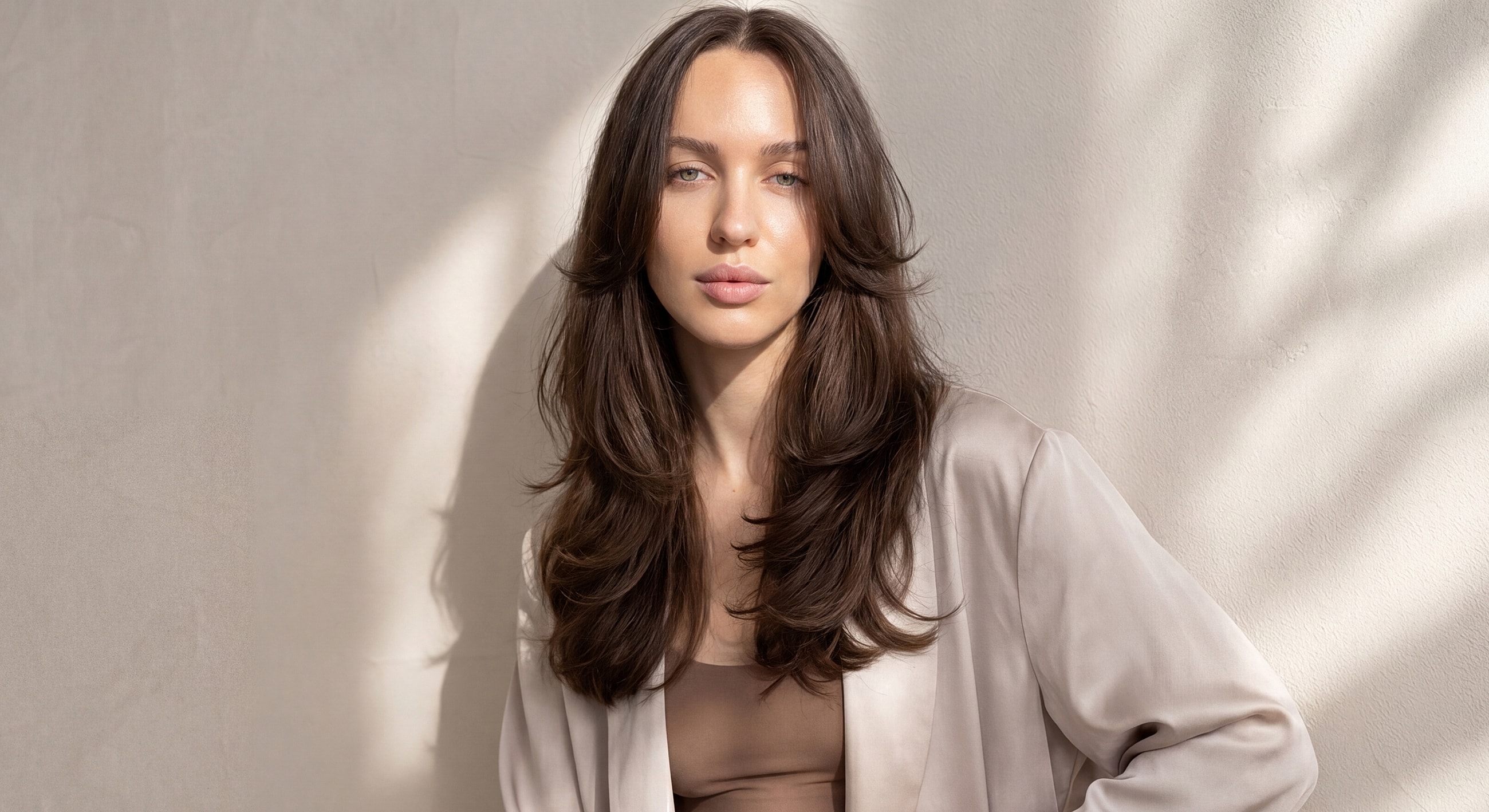 Woman with long hair in soft light.